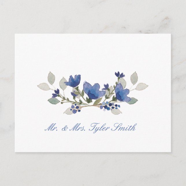 Blue Flowers Wedding Vielen Dank Postcard Postkarte (Vorderseite)