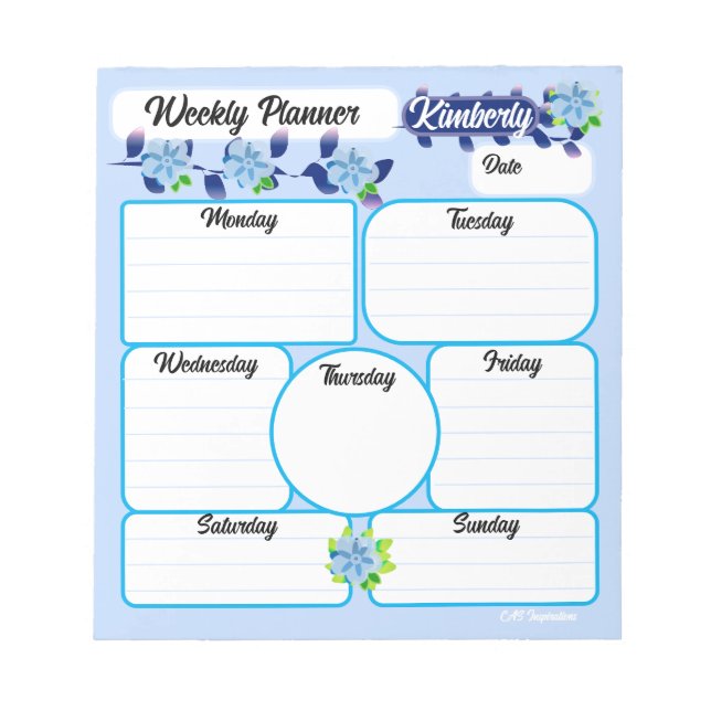 Blue Flowers Weekekly Planner Notepad Notizblock (Vorderseite)