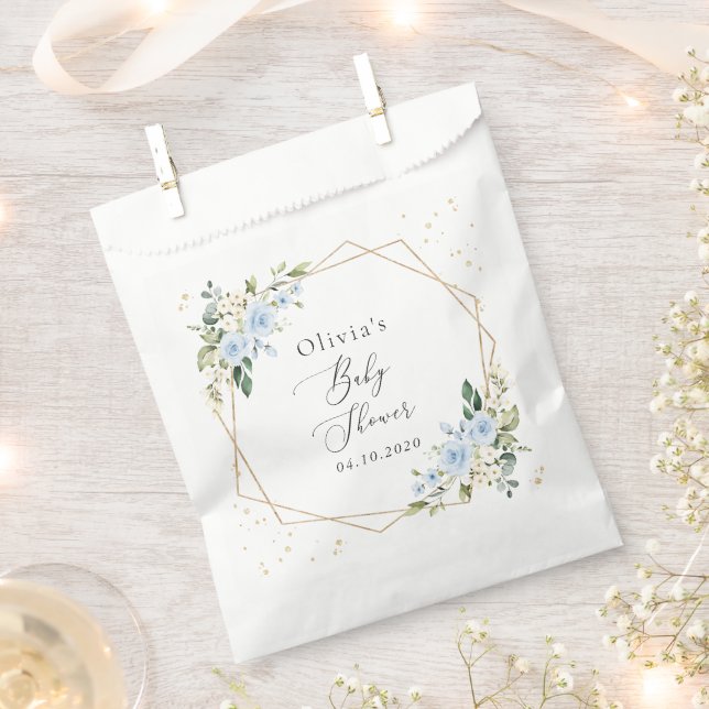 Blue Flowers, White Flowers, Greenery, Baby Shower Geschenktütchen (Ausgeschnitten)
