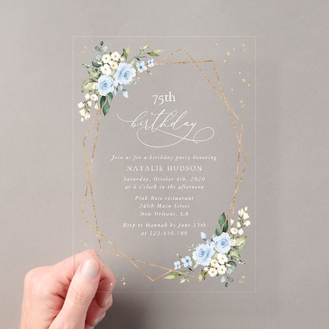 Blue Flowers, White Flowers, Greenery, Birthday Acryleinladungen (Insitu (Handheld))