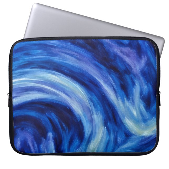 Blue Flowing Abstract Art Laptop Cover Sleeve (Vorderseite)