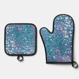 Blue Fluid Art Ofenhandschuh & Topflappen-Set