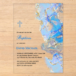 blue fluid marble Baptism acrylic invitation Acryleinladungen