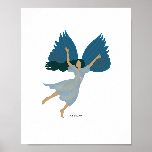 Blue flying angel painting by TR Forsman Poster (Vorne)
