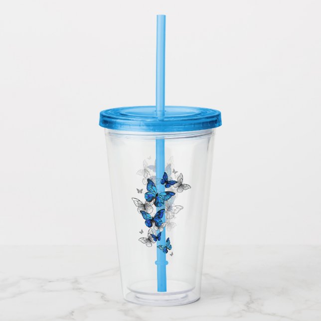 Blue Flying Butterflies Morpho Acryltrinkbecher (Vorderseite)