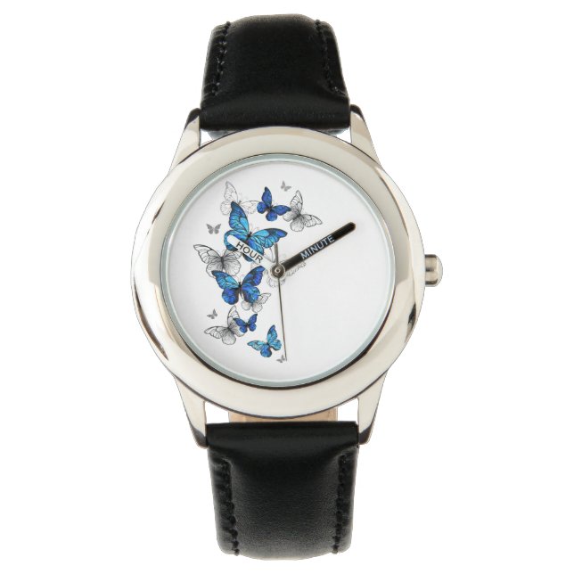 Blue Flying Butterflies Morpho Armbanduhr (Vorderseite)