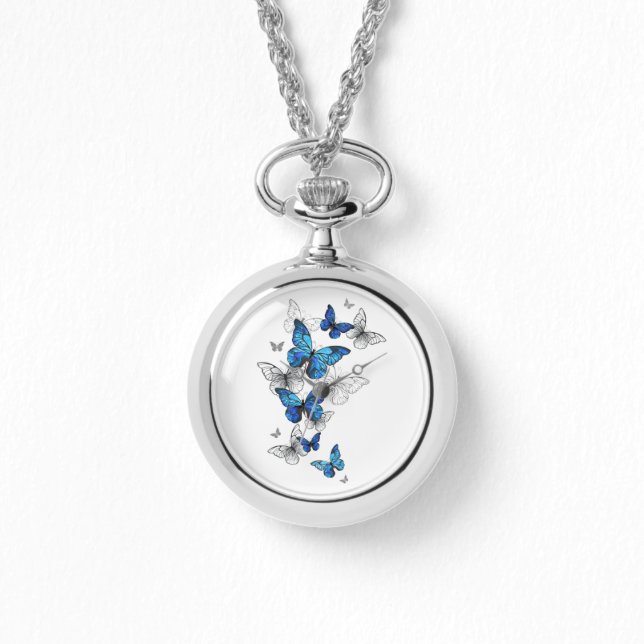 Blue Flying Butterflies Morpho Armbanduhr (Vorderseite)