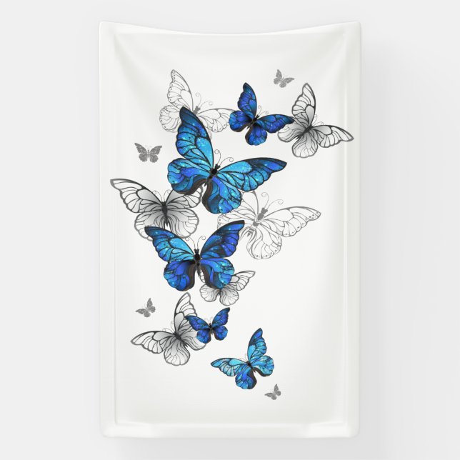 Blue Flying Butterflies Morpho Banner (Vertikal)