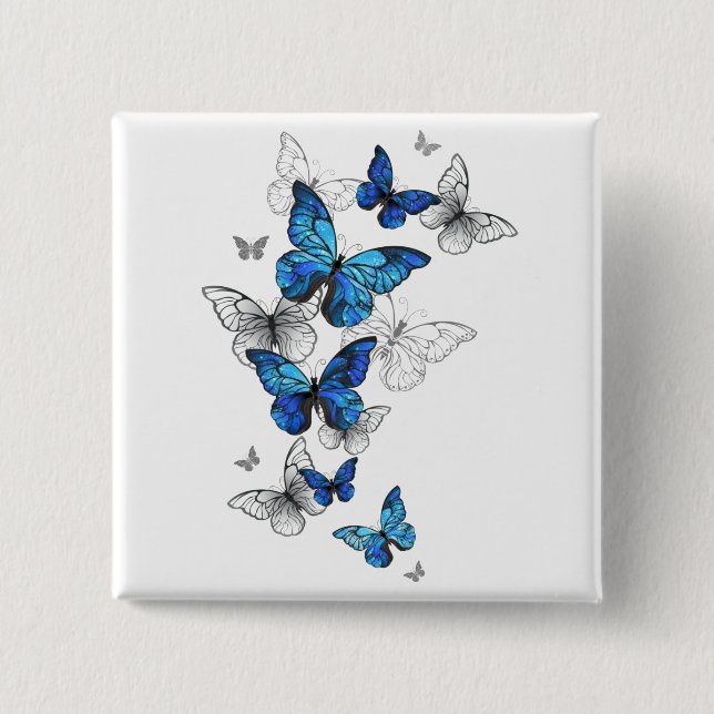 Blue Flying Butterflies Morpho Button (Vorderseite)