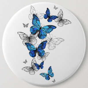 Blue Flying Butterflies Morpho Button