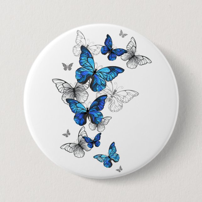Blue Flying Butterflies Morpho Button (Vorderseite)