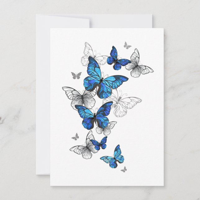 Blue Flying Butterflies Morpho Dankeskarte (Vorderseite)