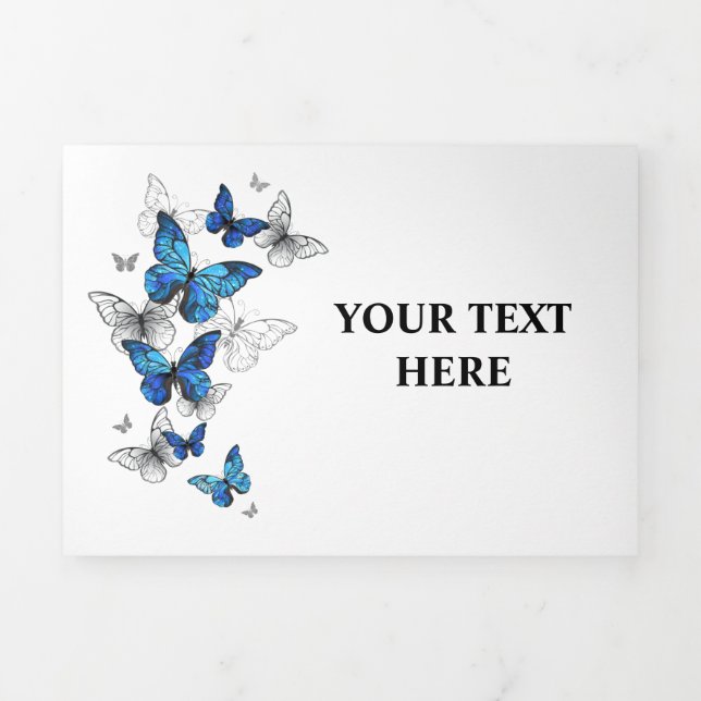 Blue Flying Butterflies Morpho Dreifach Gefaltete Ankündigung (Cover)
