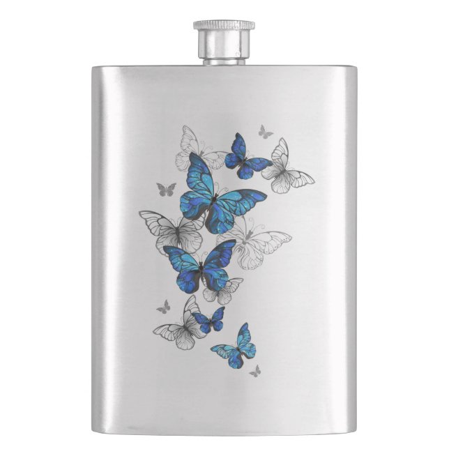 Blue Flying Butterflies Morpho Flachmann (Vorderseite)