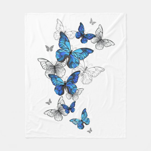 Blue Flying Butterflies Morpho Fleecedecke (Vorderseite)