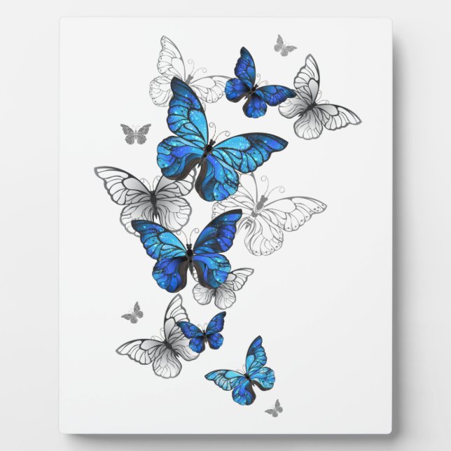 Blue Flying Butterflies Morpho Fotoplatte (Vorderseite)