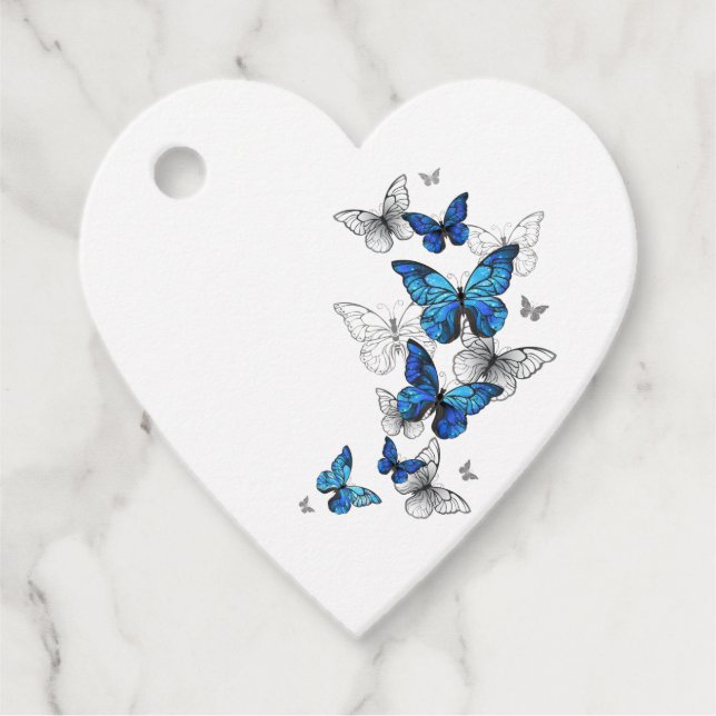 Blue Flying Butterflies Morpho Geschenkanhänger (Vorderseite)