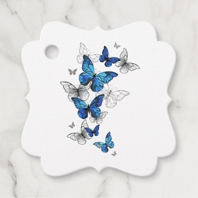 Blue Flying Butterflies Morpho Geschenkanhänger (Vorderseite)
