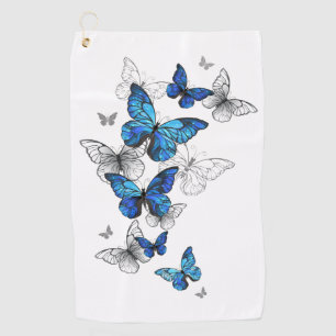Blue Flying Butterflies Morpho Golfhandtuch