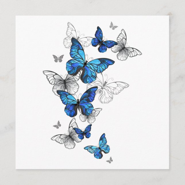 Blue Flying Butterflies Morpho Hinweiskarte (Vorderseite)