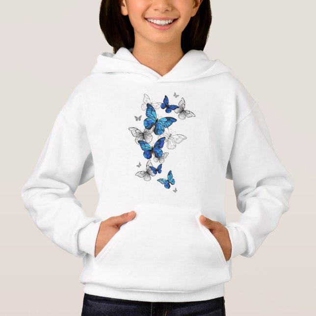 Blue Flying Butterflies Morpho Hoodie (Vorderseite)