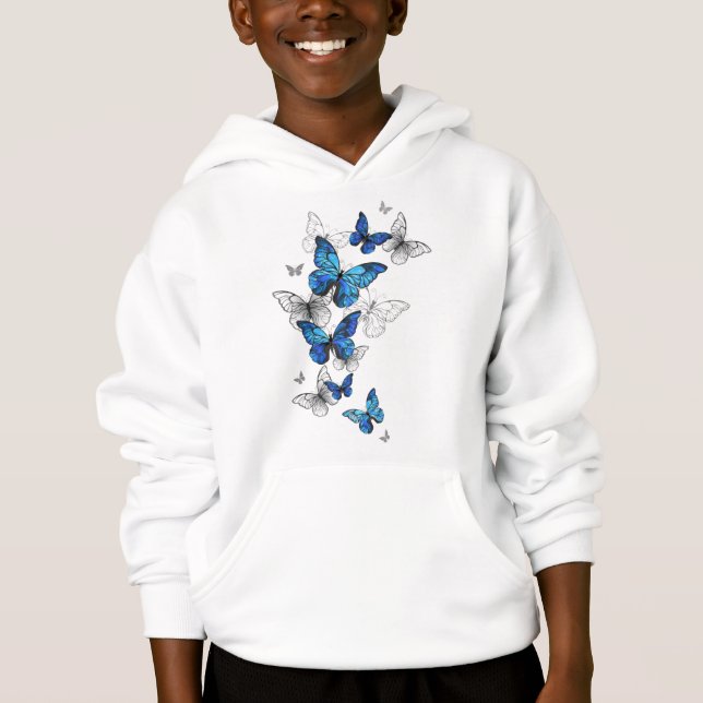 Blue Flying Butterflies Morpho Hoodie (Vorderseite)