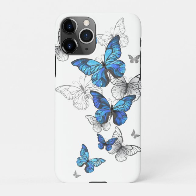 Blue Flying Butterflies Morpho iPhone Hülle (Rückseite)