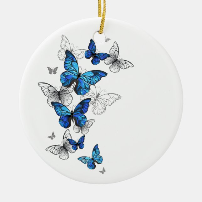 Blue Flying Butterflies Morpho Keramik Ornament (Vorne)