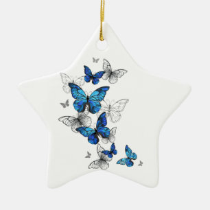 Blue Flying Butterflies Morpho Keramik Ornament