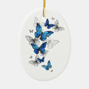 Blue Flying Butterflies Morpho Keramik Ornament