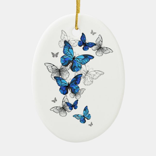 Blue Flying Butterflies Morpho Keramik Ornament (Vorne)