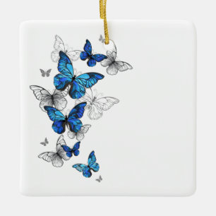 Blue Flying Butterflies Morpho Keramikornament