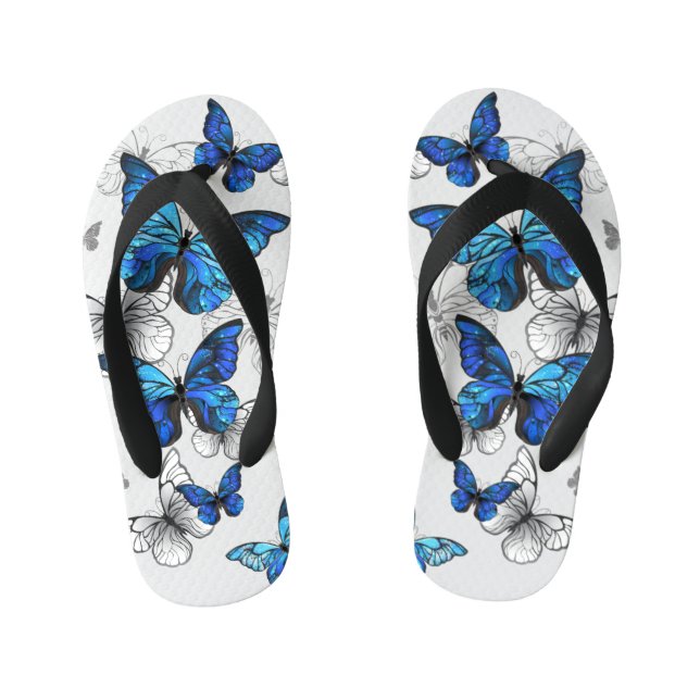 Blue Flying Butterflies Morpho Kinderbadesandalen (Fußbett)