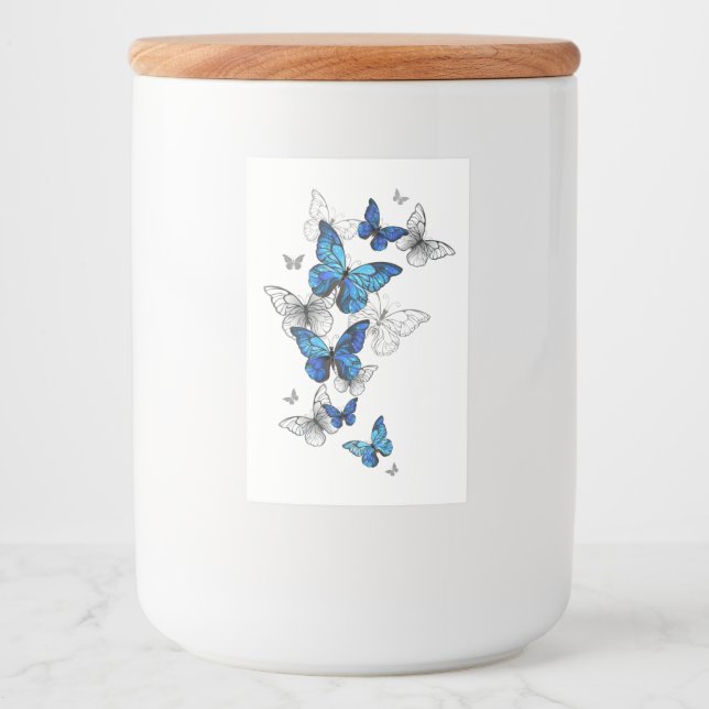 Blue Flying Butterflies Morpho Lebensmitteletikett (Vorderseite)