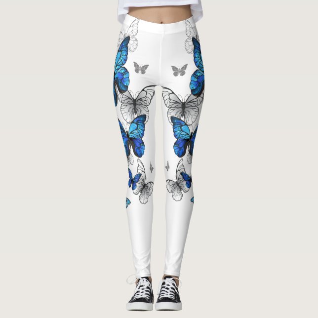 Blue Flying Butterflies Morpho Leggings (Vorderseite)