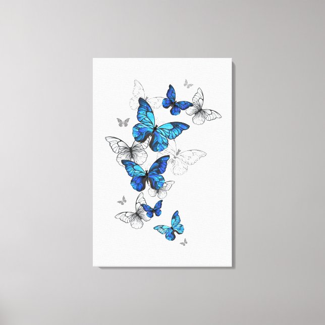 Blue Flying Butterflies Morpho Leinwanddruck (Vorderseite)