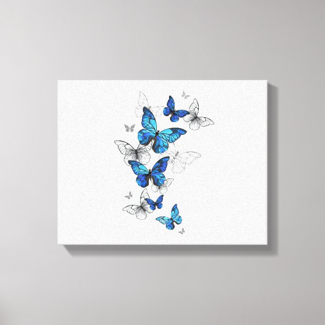 Blue Flying Butterflies Morpho Leinwanddruck (Vorderseite)