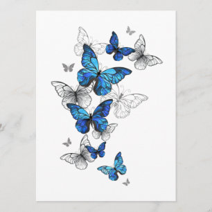 Blue Flying Butterflies Morpho Menükarte