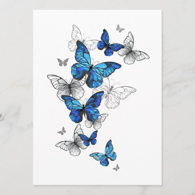 Blue Flying Butterflies Morpho Menükarte (Vorderseite)