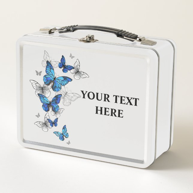 Blue Flying Butterflies Morpho Metall Brotdose (Vorderseite)