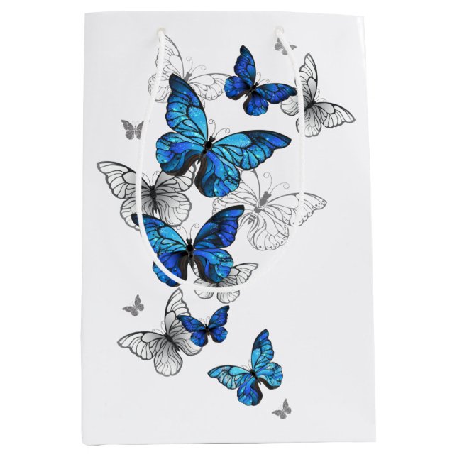 Blue Flying Butterflies Morpho Mittlere Geschenktüte (Vorderseite)