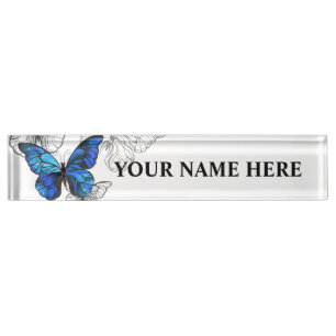 Blue Flying Butterflies Morpho Namensplakette