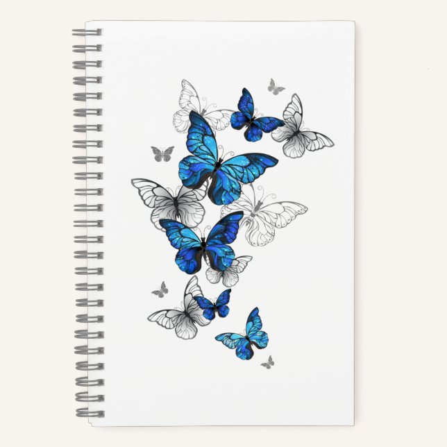 Blue Flying Butterflies Morpho Notizbuch (Vorderseite)