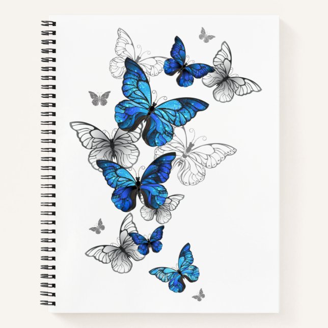 Blue Flying Butterflies Morpho Notizbuch (Vorderseite)