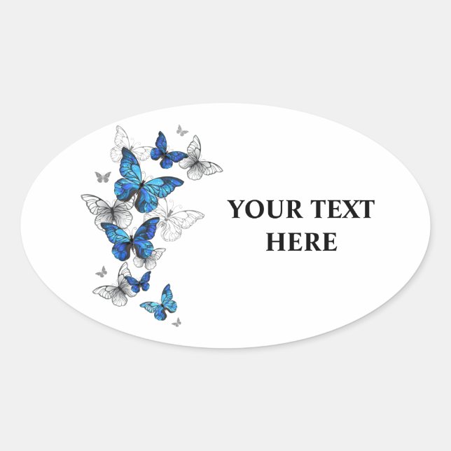 Blue Flying Butterflies Morpho Ovaler Aufkleber (Vorderseite)