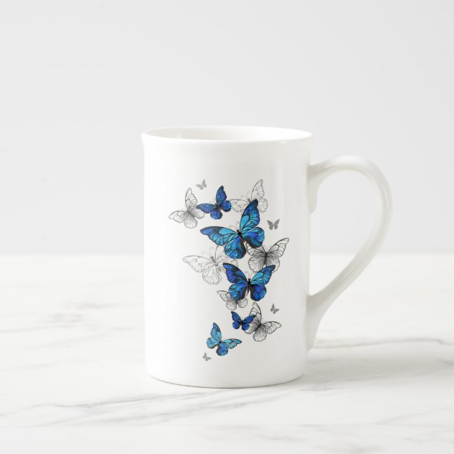 Blue Flying Butterflies Morpho Prozellantasse (Rechts)