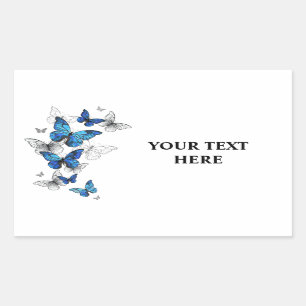Blue Flying Butterflies Morpho Rechteckiger Aufkleber