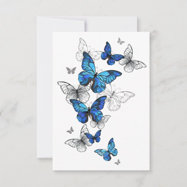 Blue Flying Butterflies Morpho RSVP Karte (Vorderseite)
