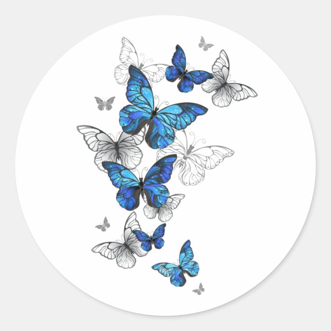 Blue Flying Butterflies Morpho Runder Aufkleber (Vorderseite)