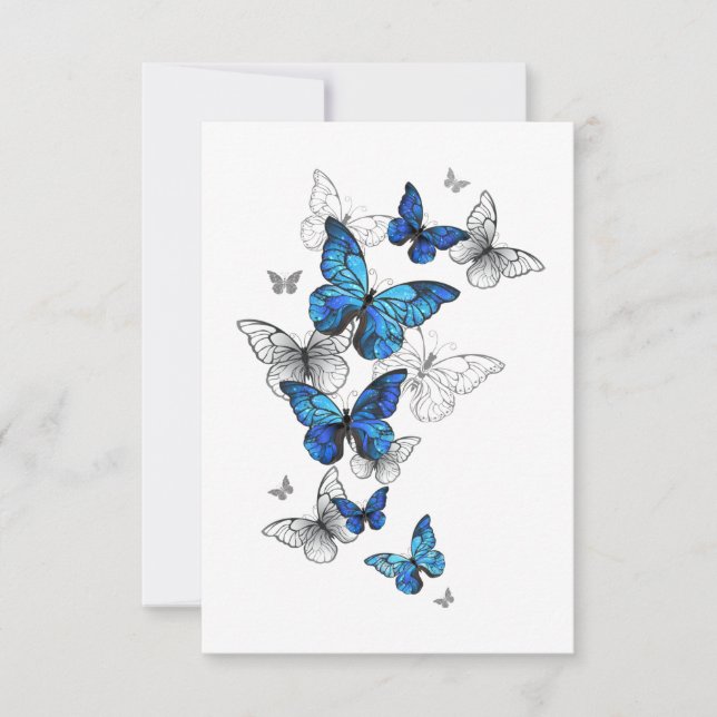 Blue Flying Butterflies Morpho Save The Date (Vorderseite)